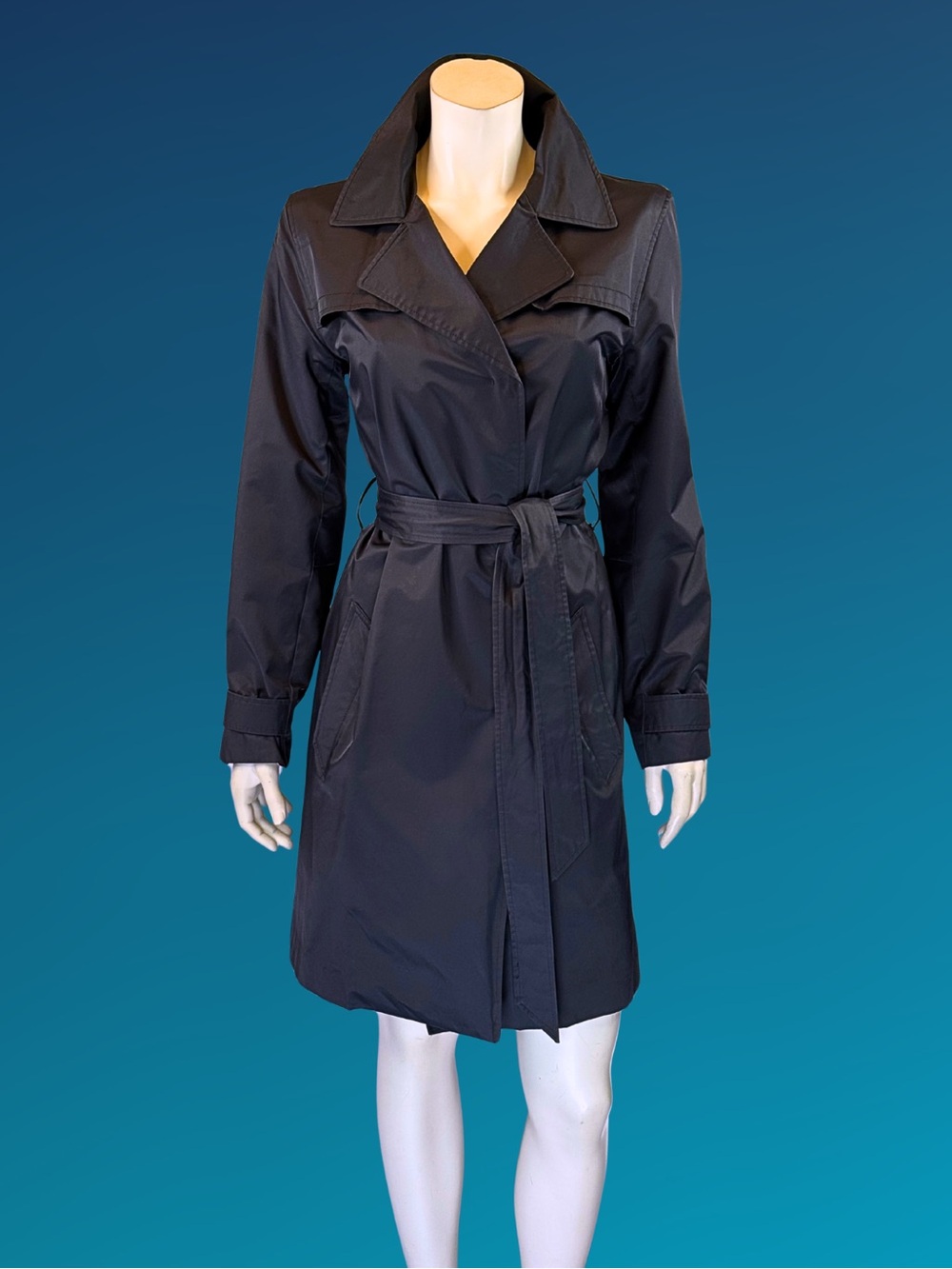 Vintage Y2K NINE WEST  Black Minimalist Mini Trench Coat 2004 | S - Picture 2 of 16